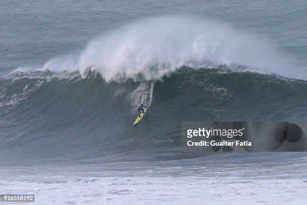 Joao Macedo from Portugal in action during heat 1 of round 1 of the 2018 Nazare Challenge of Surfing at Praia do Norte on February 10, 2018 in...
