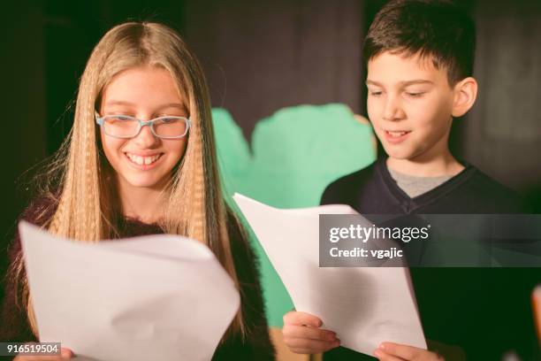 school play rehearsal - student on stage stock pictures, royalty-free photos & images