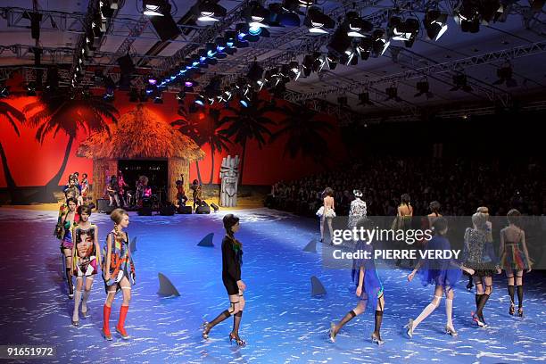 Models present outfits by French designer Jean-Charles de Castelbajac during ready-to-wear Spring-Summer 2010 fashion show on October 6, 2009 in...