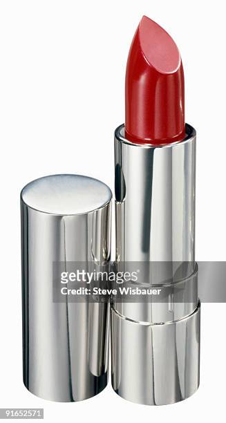 red lipstick nib in silver tube container with cap - silver lipstick stock pictures, royalty-free photos & images