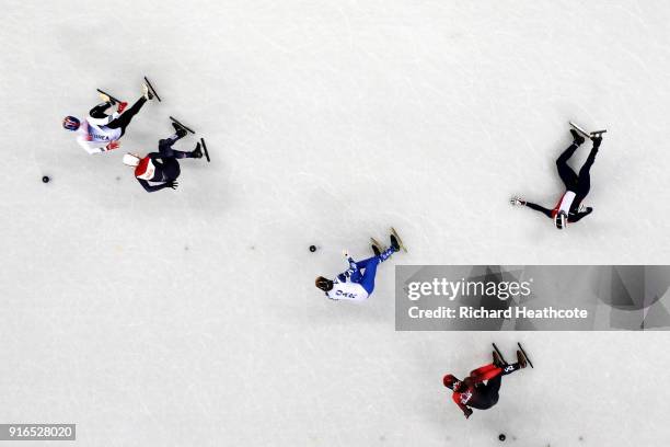 Thibaut Fauconnet of France falls down during the Men's 1500m Short Track Speed Skating final on day one of the PyeongChang 2018 Winter Olympic Games...