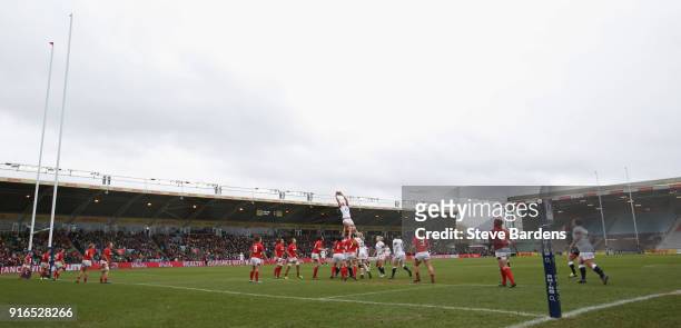 England Women win a line out during the Natwest Women's Six Nations Championships match between England and Wales at The Stoop on February 10, 2018...