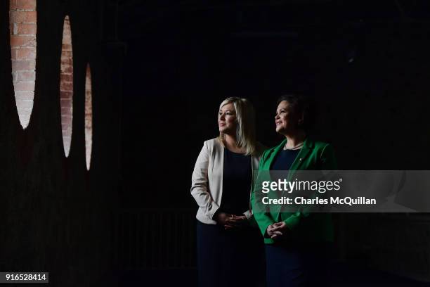 Mary Lou McDonald poses for an official photograph as the new President of Sinn Fein alongside new vice president Michelle O'Neill at the party's Ard...