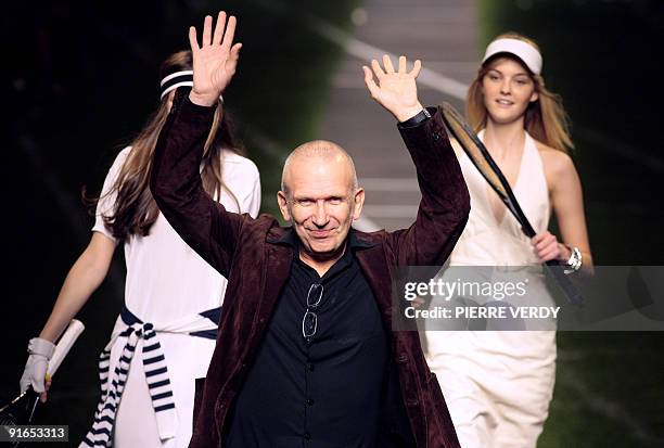 French designer Jean-Paul Gaultier at the end of Hermes ready-to-wear Spring-Summer 2010 fashion show on October 7, 2009 in Paris. AFP PHOTO PIERRE...
