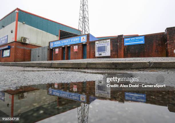 General view of a wet Spotland Stadium, home of Rochdale FC, after the game was postponed during the Sky Bet League One match between Rochdale and...