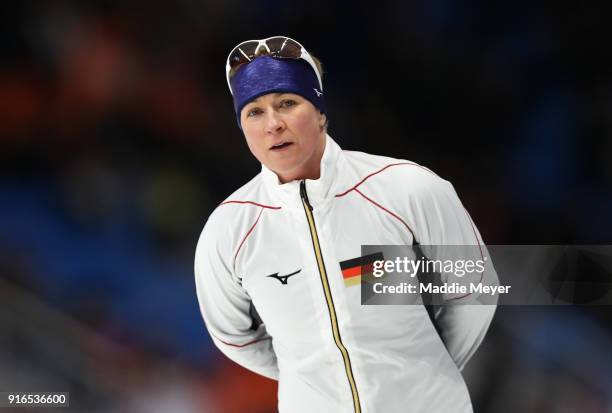 Claudia Pechstein of Germany looks on during the Women's Speed Skating 3000m on day one of the PyeongChang 2018 Winter Olympic Games at Gangneung...