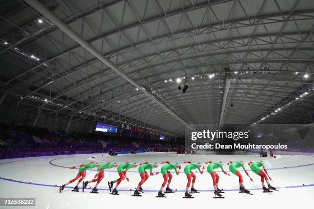 Maryna Zuyeva of Belarus competes during the Women's Speed Skating 3000m on day one of the PyeongChang 2018 Winter Olympic Games at Gangneung Oval on...