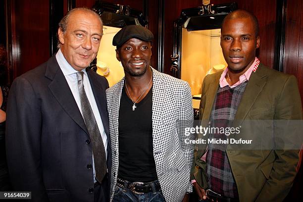 Fawaz Gruosi, Claude Makelele and guest attend the De Grisogono cocktail celebrating the end of Paris Fashion Week Spring/Summer 2010 on October 8,...