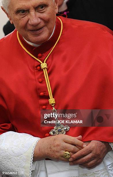 Pope Benedict XVI visits Saint Wenceslas Basilica in Stara Bolesav, near Prague, on September 28, 2009 on his way to celebrate an open-air mass for...