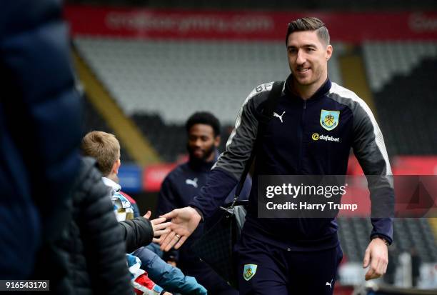 Stephen Ward of Burnley arrives at the stadium prior to the Premier League match between Swansea City and Burnley at Liberty Stadium on February 10,...