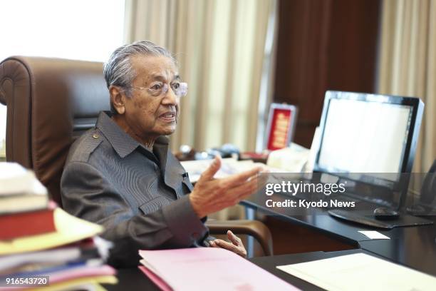 Malaysia's former Prime Minister Mahathir Mohamad gives an interview at his office in Kuala Lumpur on June 9, 2017. ==Kyodo