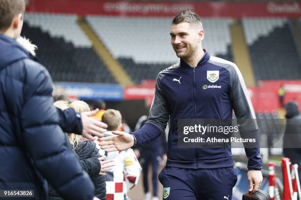 Sam Vokes of Burnley arrives at Liberty Stadium prior to kick off of the Premier League match between Swansea City and Burnley at the Liberty Stadium...