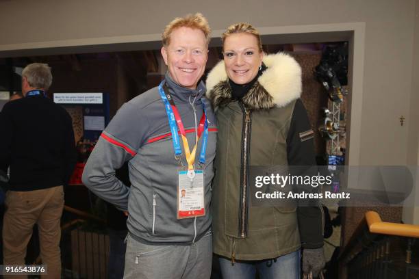 Dieter Thoma and Maria Hoefl-Riesch seen at the German House on day one of the PyeongChang 2018 Winter Olympic Games on February 10, 2018 in...