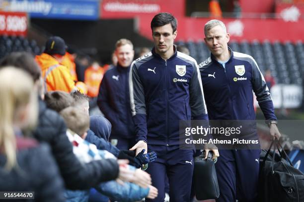 Former Swansea player Jack Cork of Burnley arrives at Liberty Stadium prior to kick off of the Premier League match between Swansea City and Burnley...