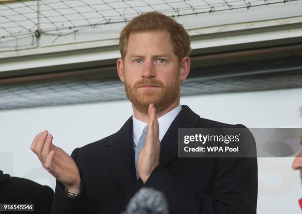 Prince Harry attends the Natwest Women's Six Nations Championships at Twickenham Stoop on February 10, 2018 in London, England.