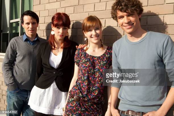Actors Marc Dumitru, Alicia Endemann and Kristina Schmidt and Florian Prokop of the Teenager Soap 'Das Haus Anubis' pose after the VIVA television...
