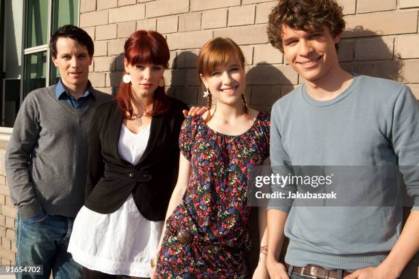 Actors Marc Dumitru, Alicia Endemann and Kristina Schmidt and Florian Prokop of the Teenager Soap 'Das Haus Anubis' pose after the VIVA television...