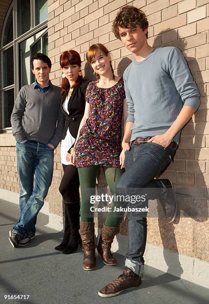 Actors Marc Dumitru, Alicia Endemann and Kristina Schmidt and Florian Prokop of the Teenager Soap 'Das Haus Anubis' pose after the VIVA television...