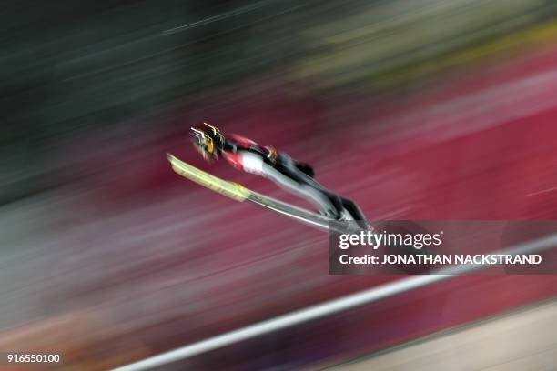 Germany's Markus Eisenbichler competes in the men's normal hill individual ski jumping event during the Pyeongchang 2018 Winter Olympic Games on...