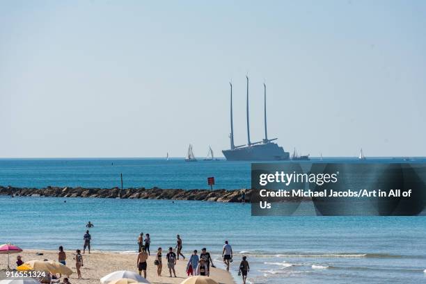 Israel, Tel Aviv-Yafo Sailing Yacht A, the largest private sailing yacht in the world, property of Andrey Melnichenko off the coast of Tel Aviv-Yafo....