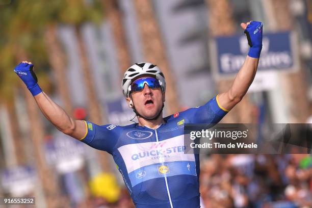 5th Tour Dubai 2018 / Stage 5 Arrival / Elia Viviani of Italy Blue Leader Jersey Celebration / Skydive Dubai - City Walk / Meraas Stage / Dubai Tour /