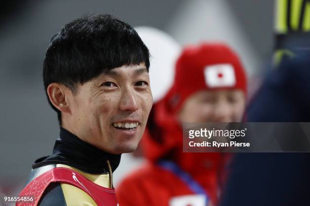 Daiki Ito of Japan looks on during the Ski Jumping - Men's Normal Hill Individual Final on day one of the PyeongChang 2018 Winter Olympic Games at...