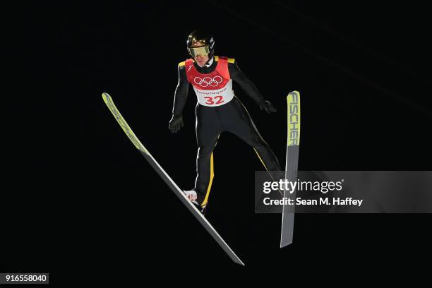 Michael Hayboeck of Austria makes a jump during the Ski Jumping - Men's Normal Hill Individual Final on day one of the PyeongChang 2018 Winter...