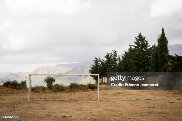 football field with a view, corsica, france - france football stock-fotos und bilder