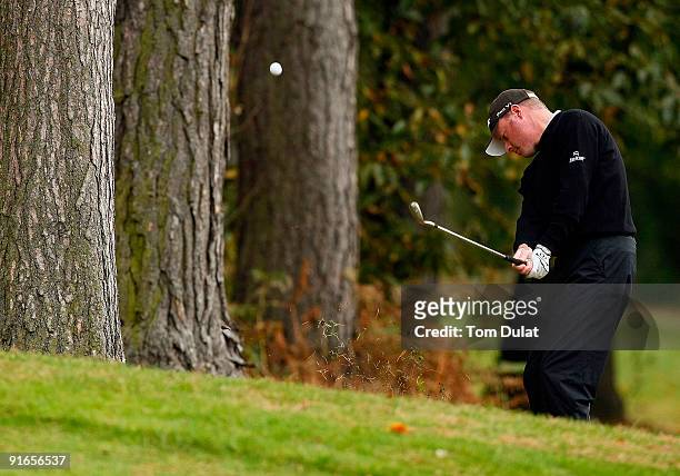 Adrian Ambler of Walton Golf Centre takes a shot during the SkyCaddie PGA Fourball Championship at Forest Pines Golf Club on October 09, 2009 in...