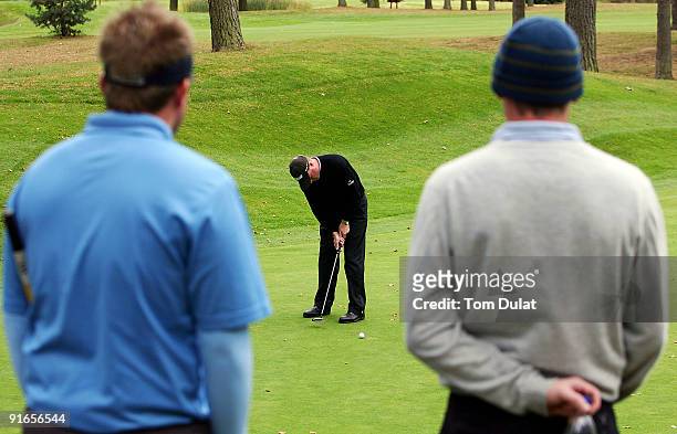 Adrian Ambler of Walton Golf Centre plays a shot during the SkyCaddie PGA Fourball Championship at Forest Pines Golf Club on October 09, 2009 in...