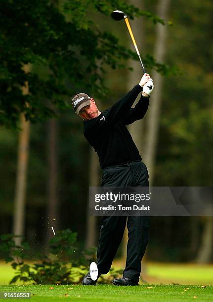 Adrian Ambler of Walton Golf Centre tees off from the 9th hole during the SkyCaddie PGA Fourball Championship at Forest Pines Golf Club on October...