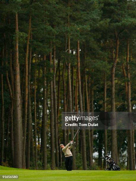 Aron Wainwright of Oulton Ha plays a shot from the 5th fairway during the SkyCaddie PGA Fourball Championship at Forest Pines Golf Club on October...