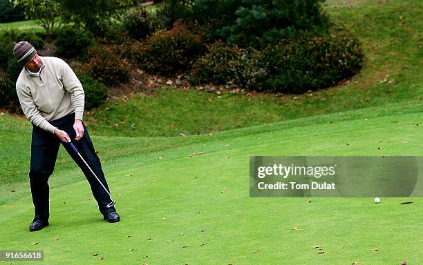 Aron Wainwright of Oulton Ha goes for birdie on 5th hole during the SkyCaddie PGA Fourball Championship at Forest Pines Golf Club on October 09, 2009...