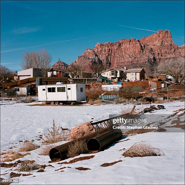 View from a street in the polygamist town of Colorado City, a community at the border of Utah and Arizona ran by the Fundamentalist Church of Jesus...