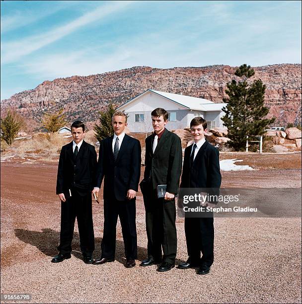 Four of Ray Timpson's sons on their way to Sunday church in Centennial Park, a small polygamist community located at the border of Utah and Arizona....