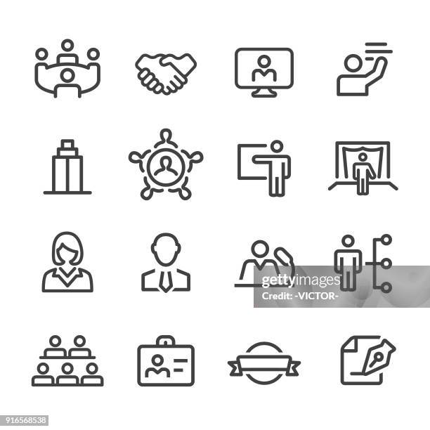 business convention icons - line serie - students shaking hands stock-grafiken, -clipart, -cartoons und -symbole