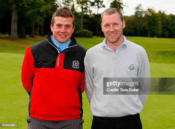 Patrick Devine of Royal Dublin and Stuart Taylor of Island pose for photos after winning the SkyCaddie PGA Fourball Championship at Forest Pines Golf...