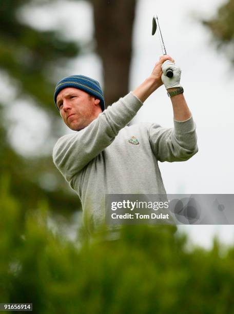 Paddy Devine of Royal Dublin tees off from the 5th hole during the SkyCaddie PGA Fourball Championship at Forest Pines Golf Club on October 09, 2009...