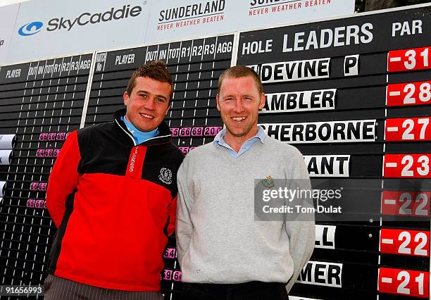 Patrick Devine of Royal Dublin and Stuart Taylor of Island pose for photos after winning the SkyCaddie PGA Fourball Championship at Forest Pines Golf...