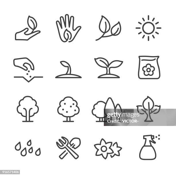 stockillustraties, clipart, cartoons en iconen met groeiende icons - line serie - seedling