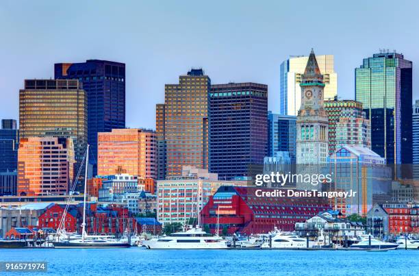downtown boston massachusetts skyline - boston harbour stock pictures, royalty-free photos & images