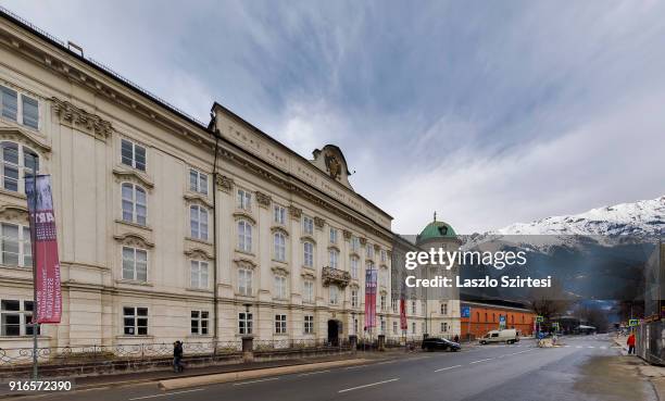 The Hofburg and the Alps are seen at the Rennweg on January 28, 2018 in Innsbruck, Austria.