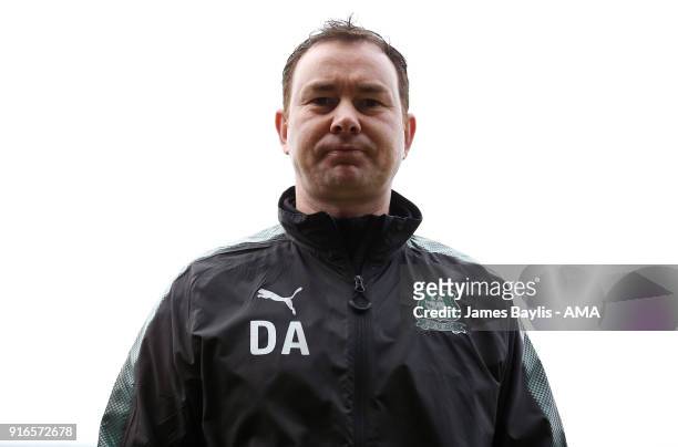 Derek Adams the head coach / manager of Plymouth Argyle during the Sky Bet League One match between Shrewsbury Town and Plymouth Argyle at New Meadow...