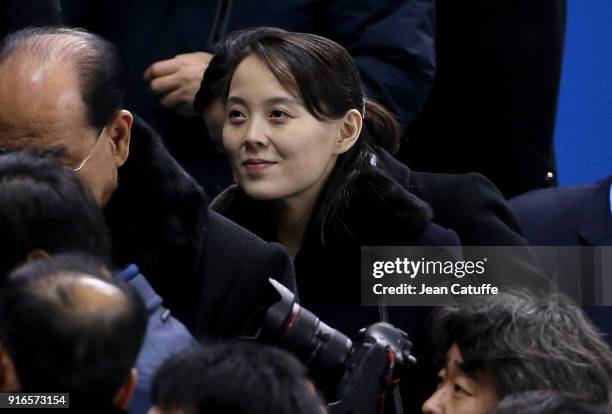 Kim Yo-jong, sister of Kim Jong-un attends the women's ice hockey preliminary match between Korea and Switzerland during the 2018 Winter Olympic...