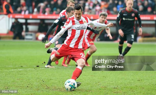 Steven Skrzybski of 1 FC Union Berlin goals to 1:1 during the second Bundesliga game between Union Berlin and Fortuna Duesseldorf at Stadion an der...