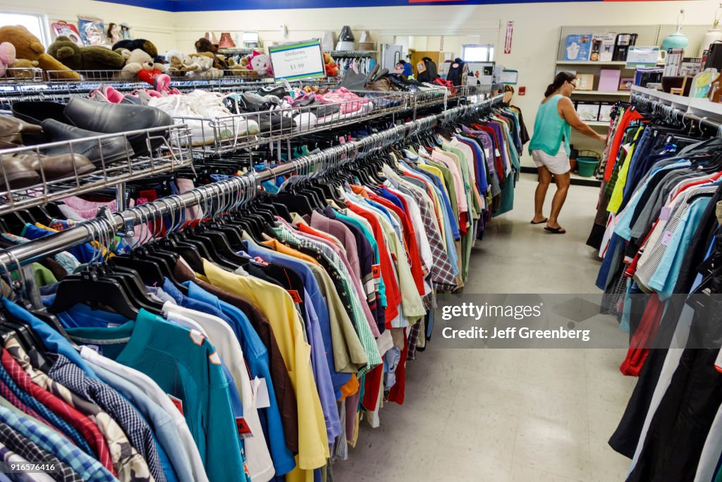 Men's clothing for sale inside Goodwill Industries.