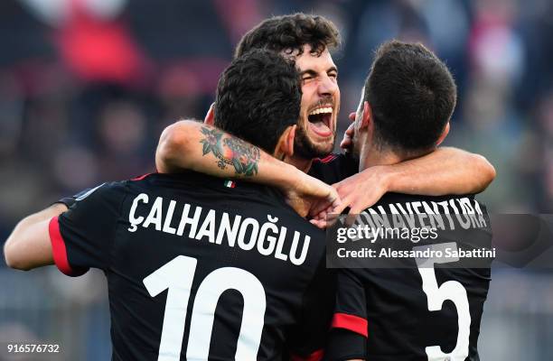 Patrick Cutrone of AC Milan celebrates after scoring his team second goal during the serie A match between Spal and AC Milan at Stadio Paolo Mazza on...