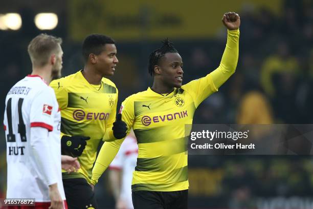 Michy Batshuayi of Dortmund celebrates after he scored a goal to make it 1:0 during the Bundesliga match between Borussia Dortmund and Hamburger SV...