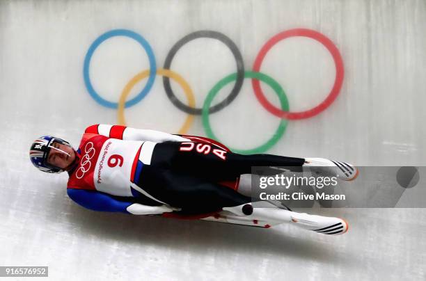 Tucker West of the United States slides during the Men's Singles Luge on day one of the PyeongChang 2018 Winter Olympic Games at Olympic Sliding...