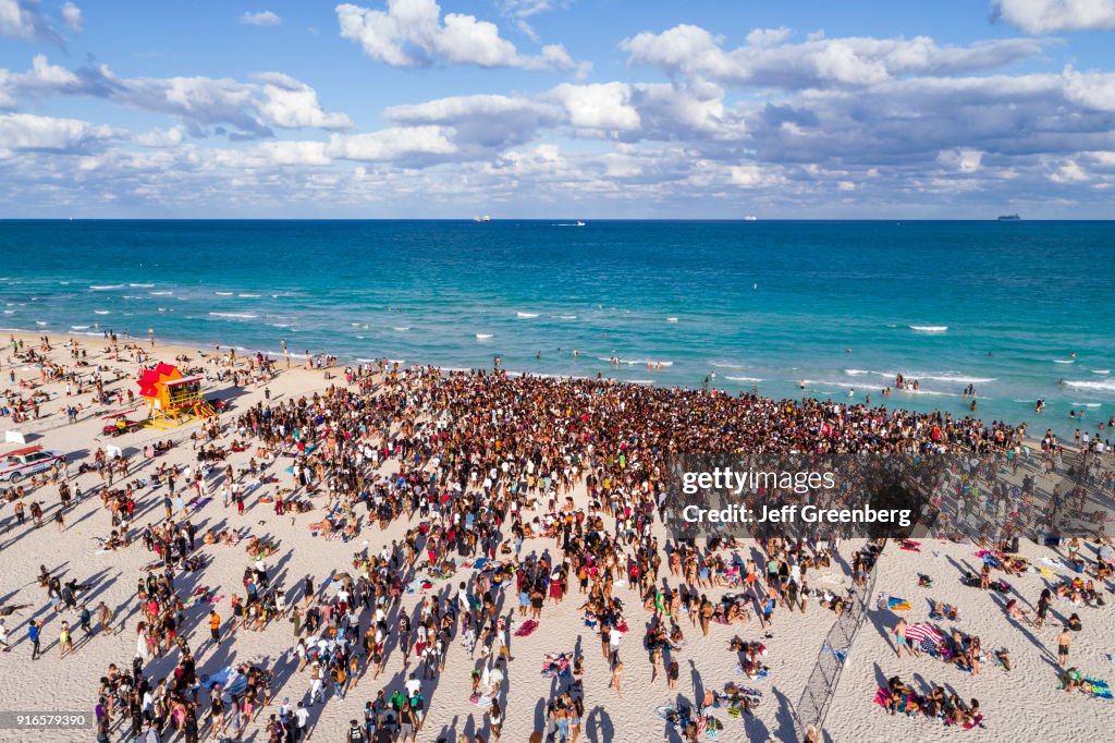 Miami Beach, Aerial of Spring Break Crowds